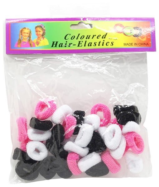 Hair Elastics Color Black White & Pink HC01